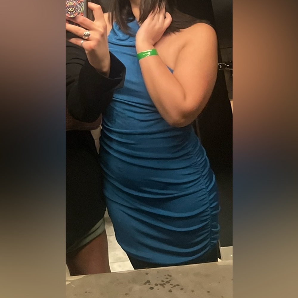 One Shoulder Bodycon Blue Mini Dress